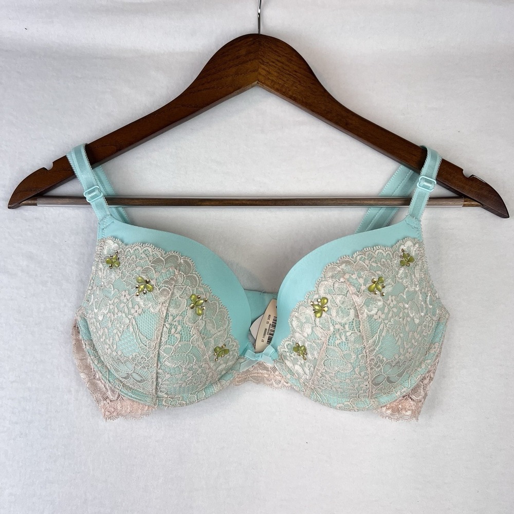 NEW Victoria's Secret DREAM ANGELS Push-Up Bra Blue & Pink Floral Lace 34D
